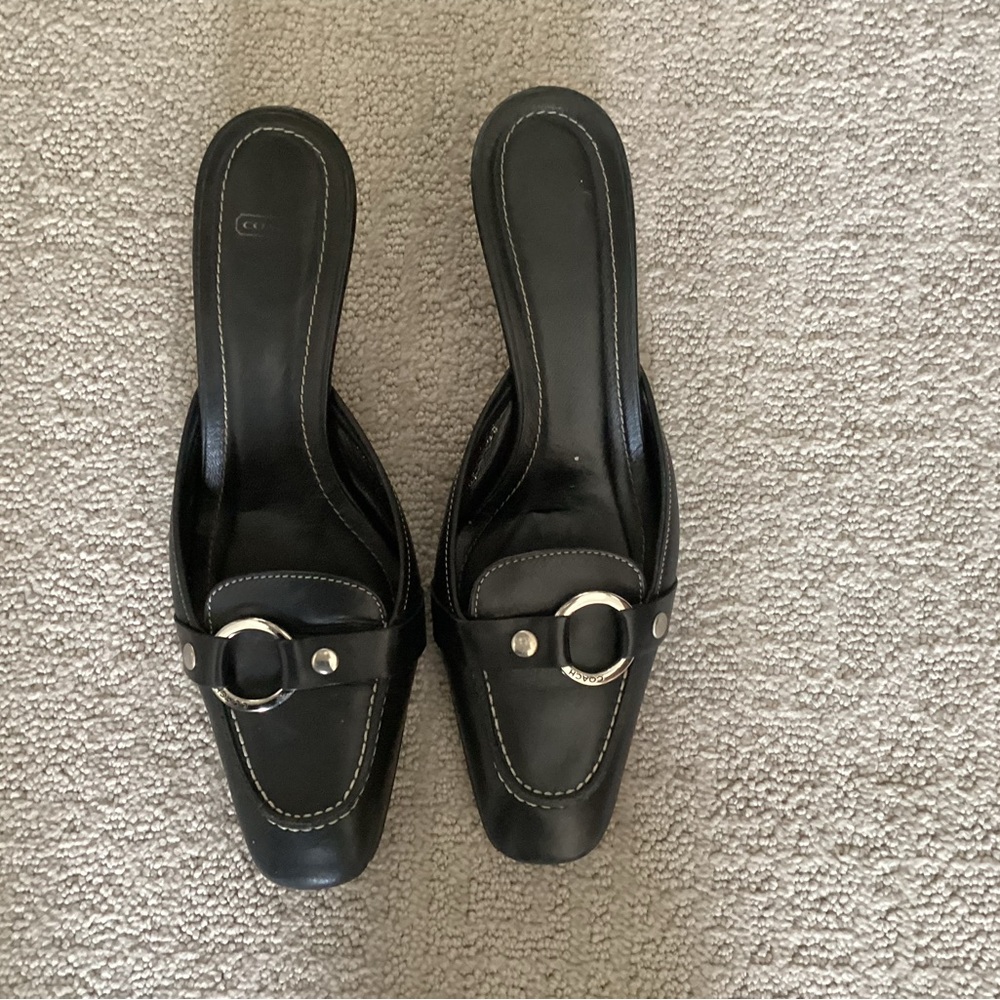 Coach Black Leather Heels with Square Toe